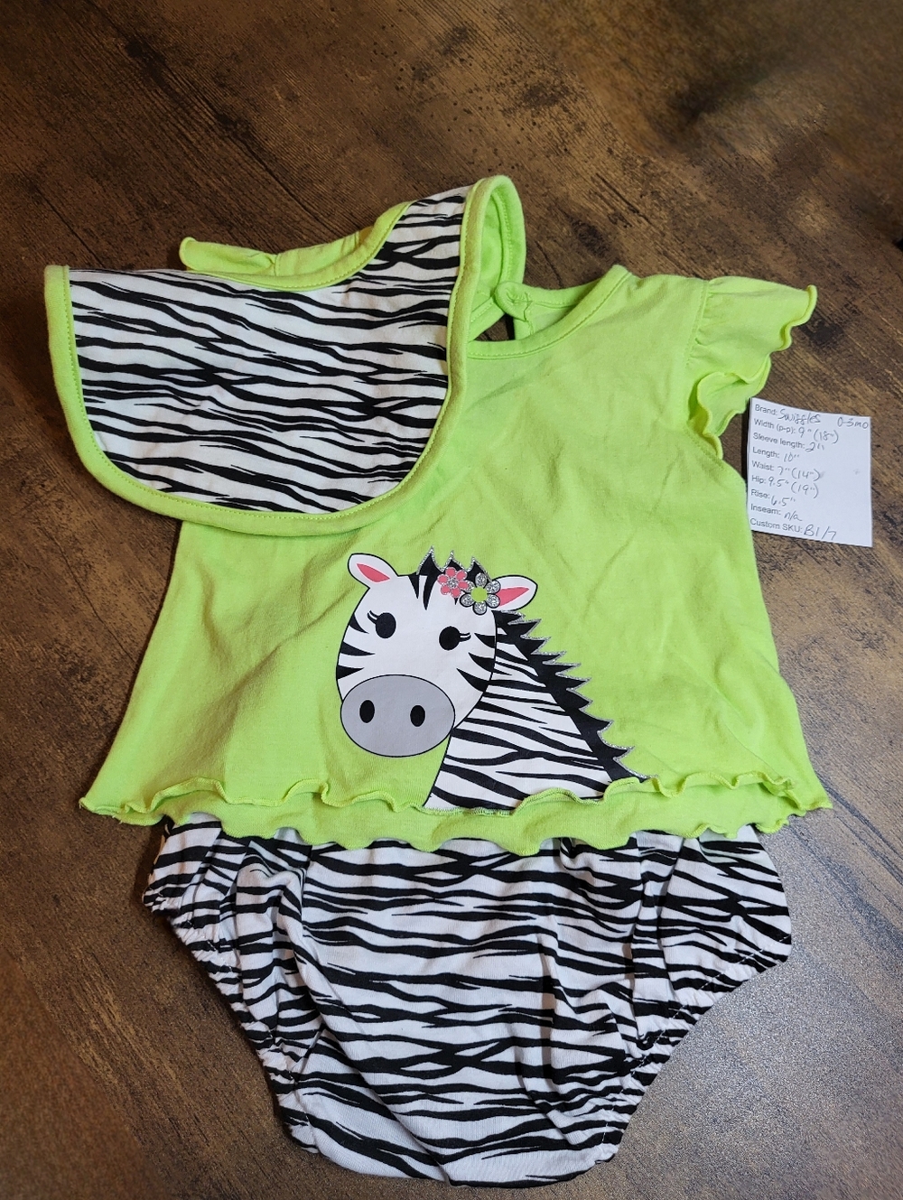Swiggles Newborn Infant 0/3 Months 3pc‎ Set Girls Green Zebra Stripe NWOT